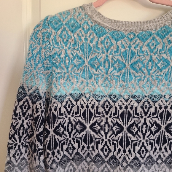 Talbots Blue Nordic Fair Isle Nylon Lambs Wool Knit Sweater Size Small - Picture 7 of 10